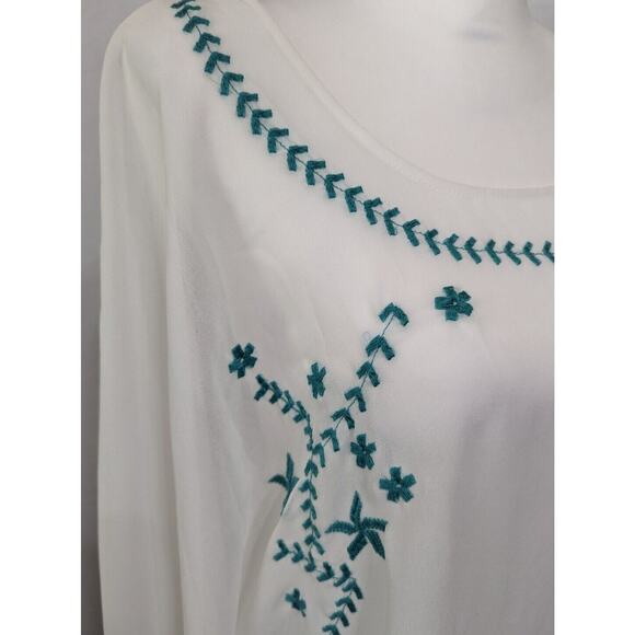 Ariat womens poncho top white & turquoise Xl sheer Poncho pullover blouse GUC - Picture 2 of 8